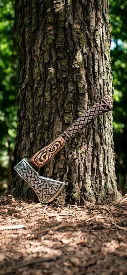Poshland AX-7615 Custom Gift Forged Carbon Steel Viking Axe with Rose Wood Shaft Viking Bearded Camping Axe