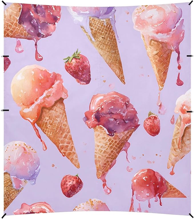 ALAZA Ice Cream Strawberry Pattern Beach Tent Sun Shelter Portable Canopy Sunshade for Outdoor Camping Picnics Backyard Fun 10x9 ft