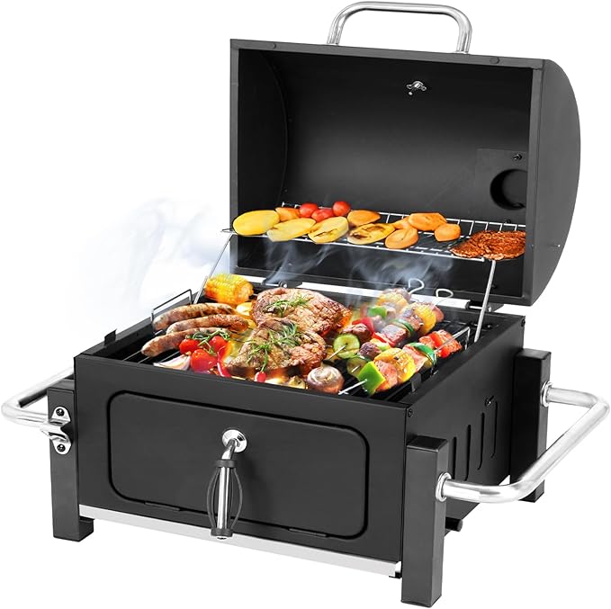 Portable Charcoal Grill Tabletop Outdoor Barbecue Smoker Small BBQ Grill for Outdoor Cooking Backyard Camping Picnics Beach by DNKMOR