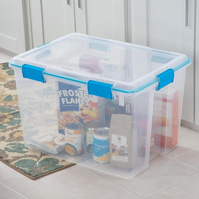 Sterilite 16-Pack Gasket Box Weather-Resistant Storage Bins with Latching Lids 80 Quart - Heavy-Duty Organizing Containers for Closet Bathroom and Office