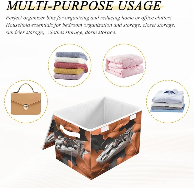 Storage Cube with Lid Snake with Floral Print 16.5×12.6×11.8 IN Collapsible Large Capacity Foldable Storage Basket Bin Organizer