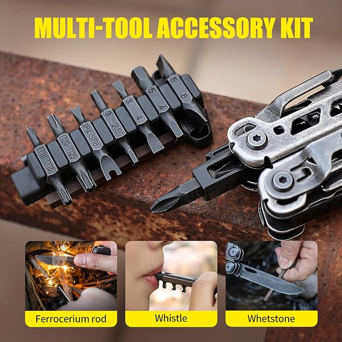 25-in-1 MultitoolPliers with VG10 Steel &amp 14 Screwdriver Bits Stainless Steel Multi Tool for Camping Outdoor Survival Home Repair – Gift for Men &amp Dad