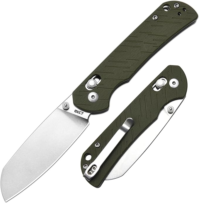 CJRB Lyrid Folding Knife 3.15'' AR-RPM9 Steel Blade with G10 Handle Crossbar Lock Sharp EDC Knife for Men Women Camping Survival Hiking(J1953 Green)