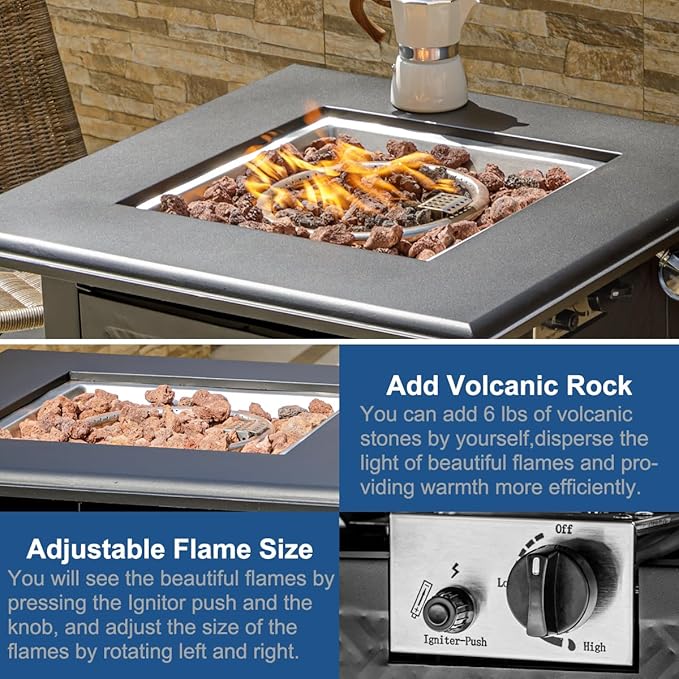 28 Inch Propane Fire Pit Table 50000 BTU Steel Gas Fire Pits for OutsideOutdoor Gas Firepit with Lid and Lava Rocks Propane Firepit for Paito Garden BackyardAdd Warmth to Gatherings