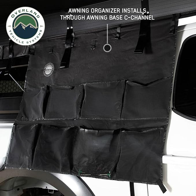 Overland Vehicle Systems - XD Nomadic 270 LTE - Awning w/Lights Passenger Side Black Trim w/Black Travel Cover