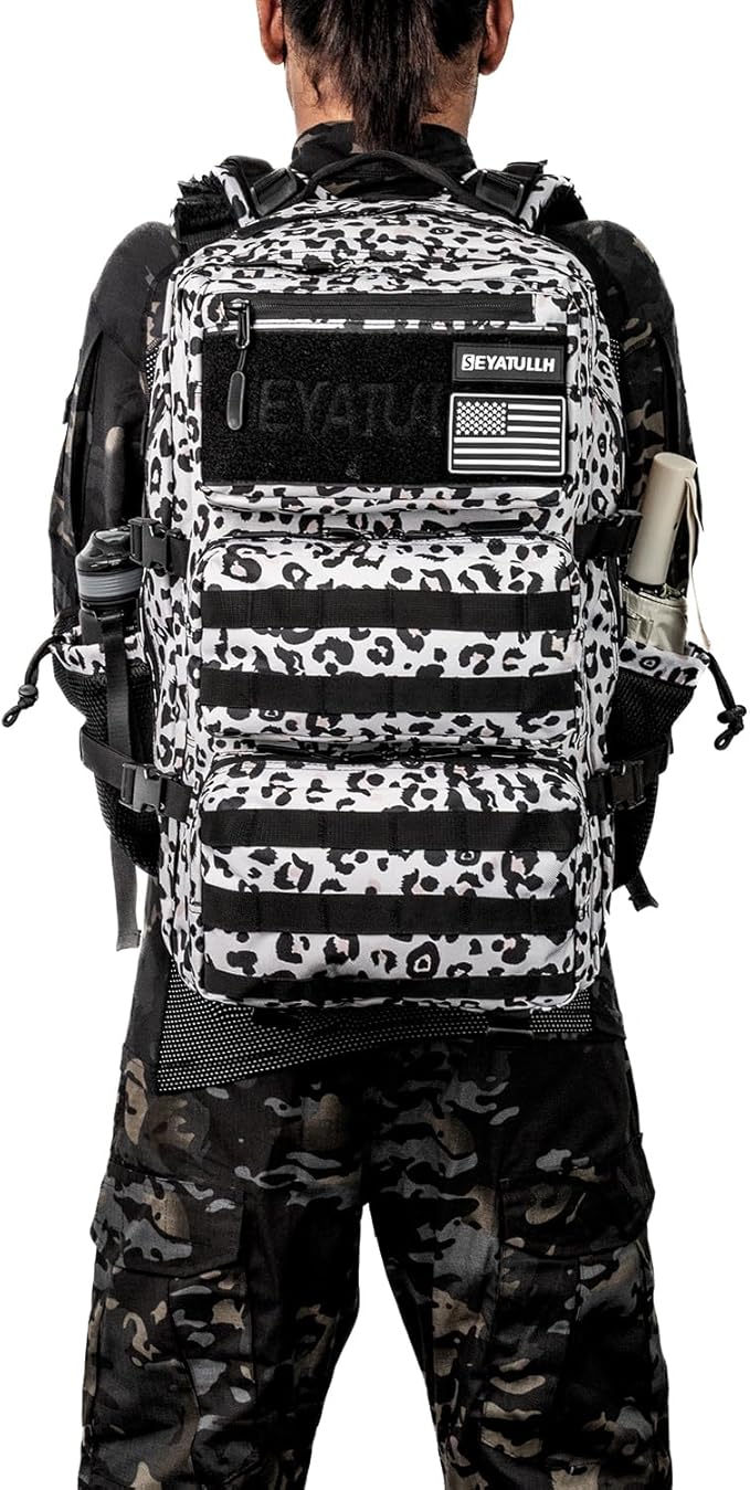 55L Military Tactical Backpack - Bug Out Bag with MOLLE System for Hiking(Leopard print color)