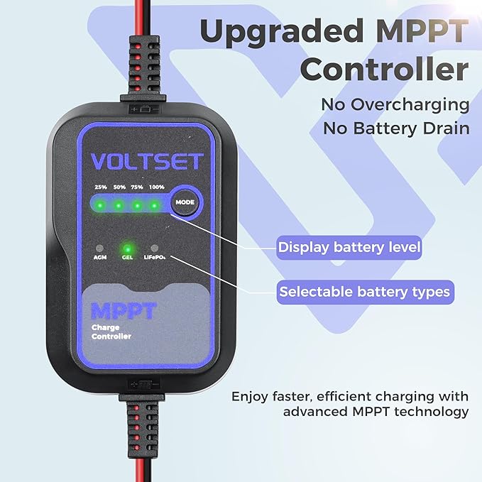 Voltset Solar Panel Kit 30W 12V with MPPT Controller Solar Battery Trickle Charger Maintainer Waterproof Solar Panel with Adjustable Mount Bracket for Boat RV Motorcycle Marine