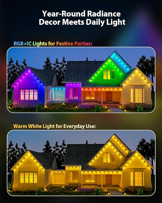 Permanent Outdoor Light Pro 50ft with 36 RGB+IC LED Lights 90 Scene Modes AI Light Design IP67 Waterproof for Halloween Christmas Decor and Daily Lighting Work with Alexa Google