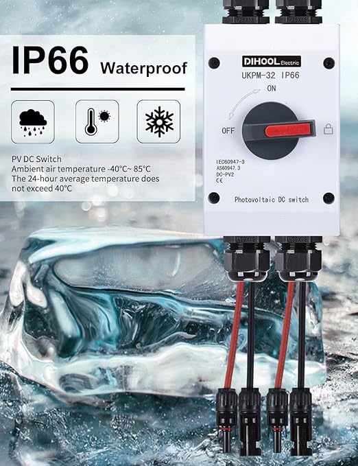 DIHOOL Solar Disconnect Switch32 Amp DC600V2 String 2 in 2 Out IsolatorIP66 Waterproof