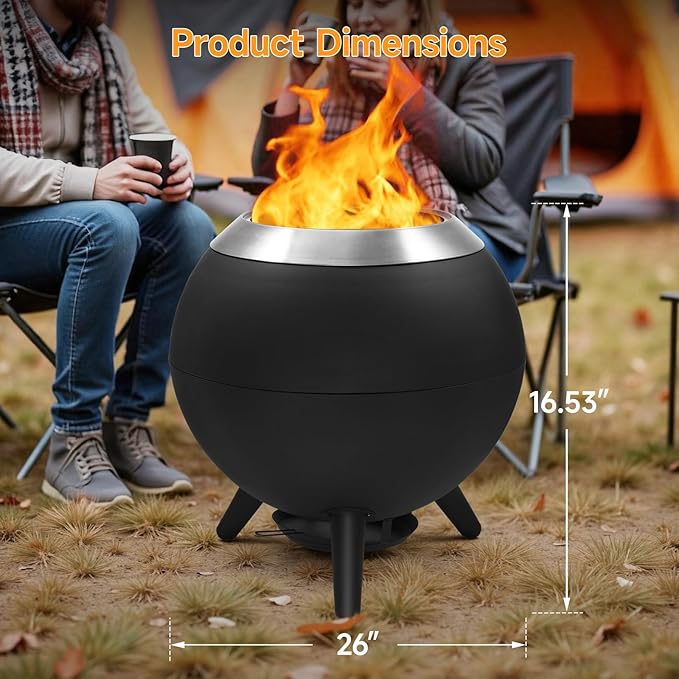 26 Inch Smokeless Firepit Outdoor Smokeless Fire Pit with Grill Waterproof Lid and Bag 2 in 1 Fire Pits for Outside Wood Burning Stainless Steel Potable Fire Pit for Bonfire Camping Picnic