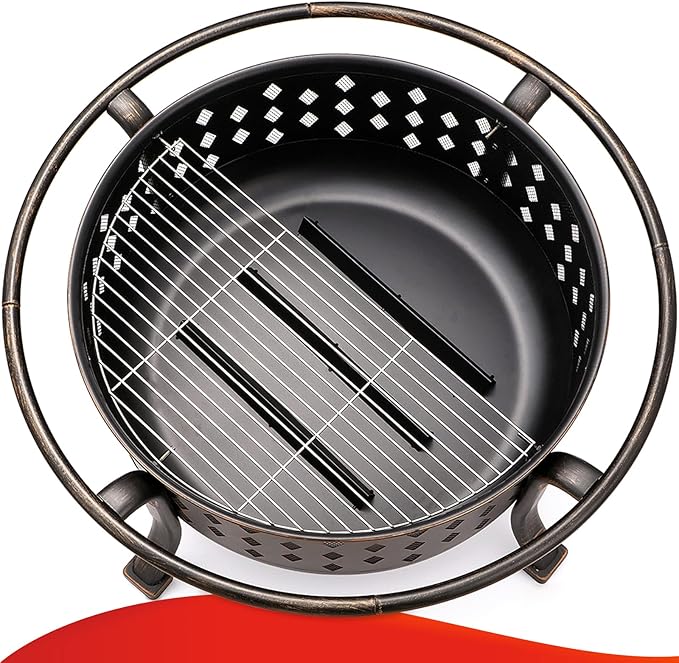 SINGLYFIRE 36 Inch Fire Pits for Outside Large Outdoor Wood Burning Crossweave firepit Heavy Duty Steel Bronze Bonfire Pit for Patio Backyard Garden with BBQ GrateSpark ScreenLog GratePoker