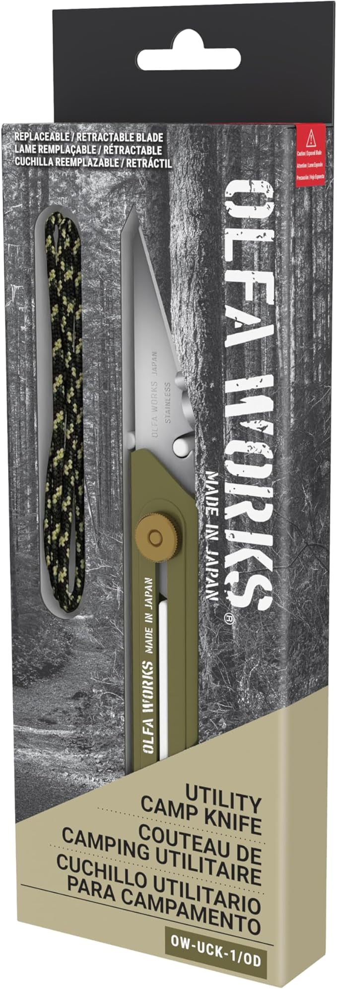 OLFA WORKS OW-UCK-1/SB Camp Knife High Carbon Stainless Steel Blade - Multipurpose Outdoor Knife Great for Camping Activities - Brass Wheel Lock Replacement Blade: OWB-UCB-1 (Olive)