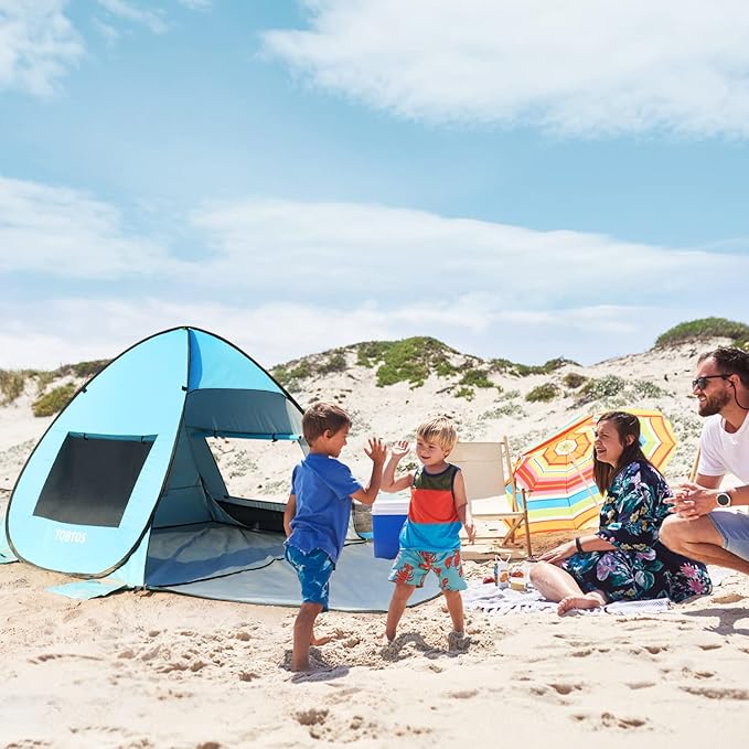 TOBTOS UPF 50+ Pop Up Beach Tent Easy Set Up Beach Umbrella Sun Shelter for 2-3 People UV Protection Portable Sunshade Baby Canopy Cabana Lightweight with Carry Bag