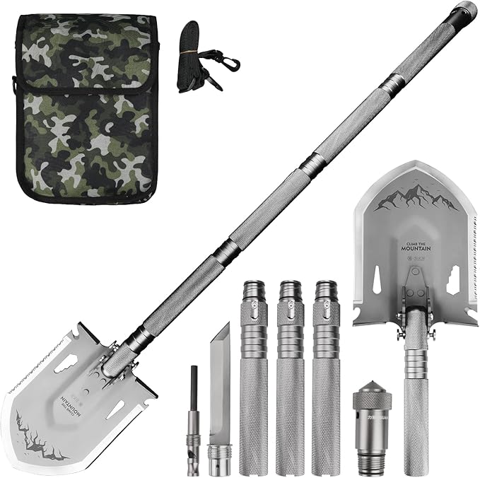 13-in-1 MultitoolFolding ShovelHeavy Duty 3Cr13Mov Steel Multi-Purpose Camping Shovel for Off-Road Gardening Beach Snow Digging &amp Emergency Use with Aluminum Handle and Carry Bag
