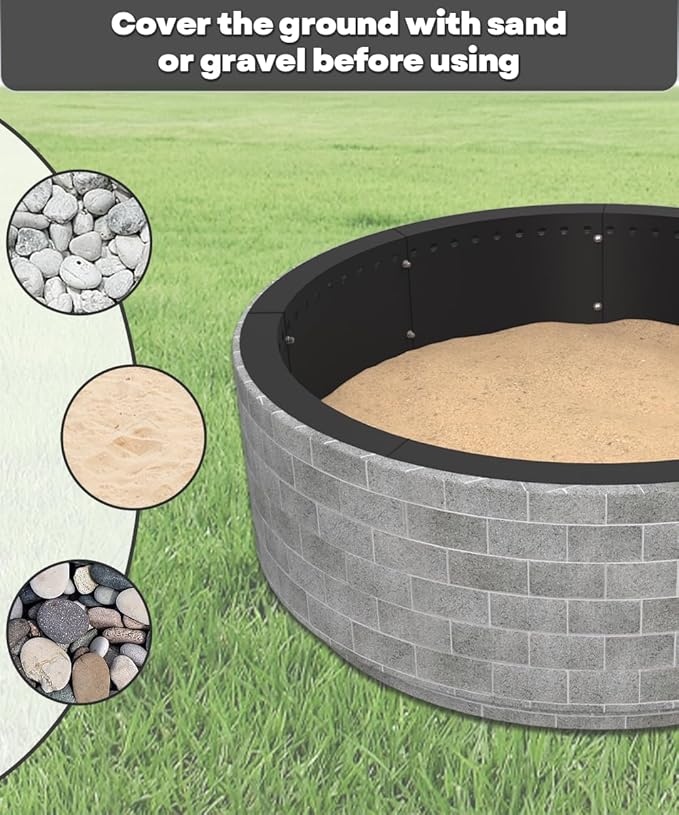 36 Inch Smokeless Fire Pit Ring Insert Outdoor Heavy Duty Metal Steel DIY Firepit Rim Liner Round Campfire Rings for Outside Wood Burning Above or In-Ground Black