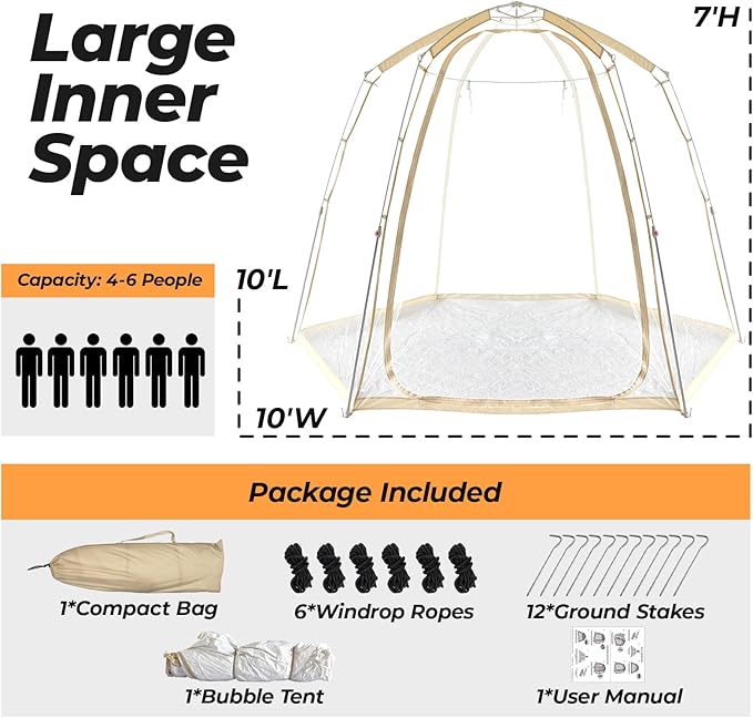 All Weather Proof Pod Pop Up Bubble Tent for 3-8 People Large Oversize Dome House Cold Protection Camping Tent Winter Instant Igloo for Outdoor Activities