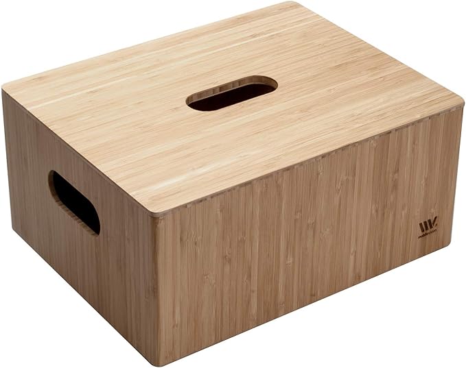 MobileVision Bamboo Storage Box PLUS LID COMBO 12”x 9”x 6” Durable Bin w/Handles For Clothes Shoes Arts &amp Crafts Closet &amp Office Shelf