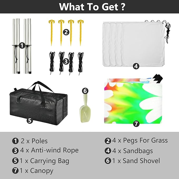 Beach Canopy with Windproof Ropes &amp Sandbags Beach Tent Sun Shade Sun Shelter for Camping Trips Fishing Backyard Fun or Picnics Daisy