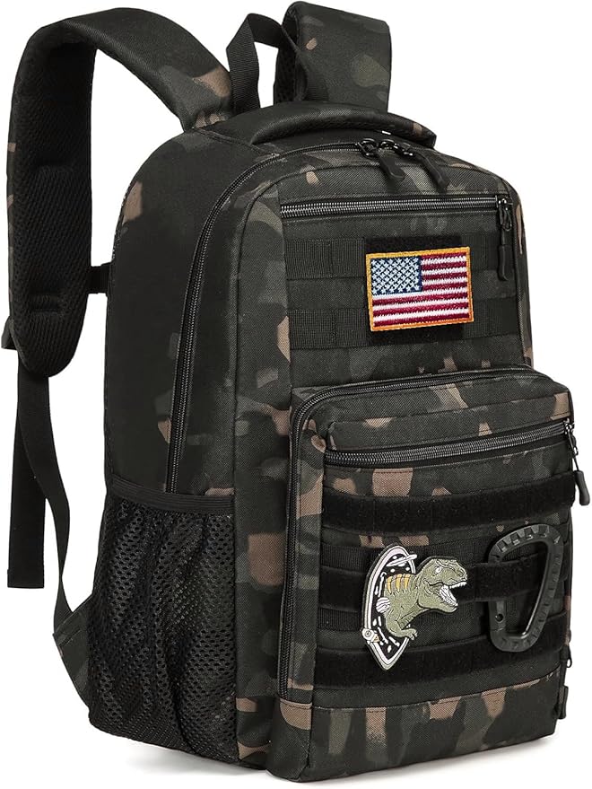 Kids tactical Backpack for Boys School Bag 20L mini Children Backpack for Outdoor Camping Travel (Black CM)