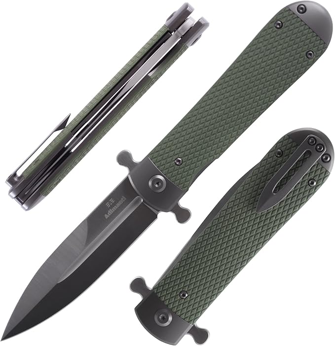 Ganzo Firebird Adimanti Samson-GR Folding Pocket Knife Razor Sharp D2 Steel Blade Ergonomic G10 Anti-Slip Handle with Clip Hunting Fishing Camping Gear Outdoor Flipper EDC Pocket Knife (Green)
