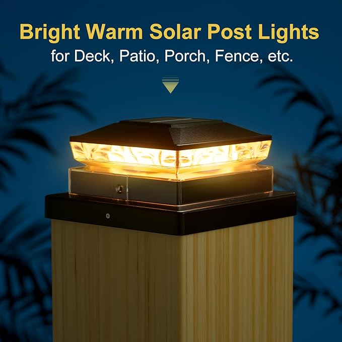 Solar Post Cap Light 8 Packs Waterproof Solar Powered Fence Light 4x4 IP65 Black Outdoor Post Solar Lights for Deck Garden &amp Patio Lights for 3.5x3.54x45x5 Wood &amp Vinyl Posts Warm White Li