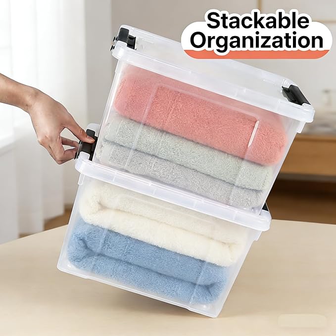 4 Packs 22 Qt. Plastic Storage Bins with Lids Stackable Organization Bins Storage Containers Box with Latches Clear