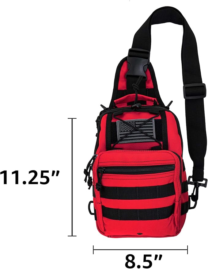 LINE2design First Aid Sling Backpack - Tactical EMS &amp Outdoor Rescue Bag - Red