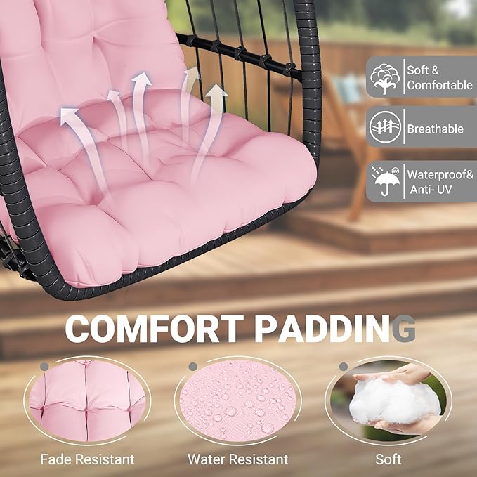 LEVELEVE Egg Chair with StandPatio Rattan Wicker Hanging Swing Egg Chair Hammock Chair for Bedroom Porch GardenThickened Aluminum Alloy Steel Frame and UV Resistant Cushion350LBS Capacity