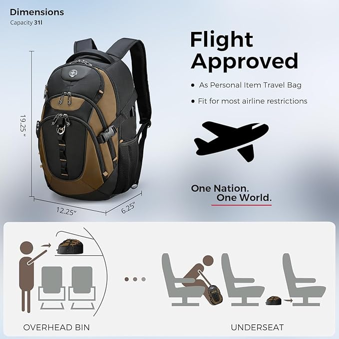 Swissdigital Design Laptop Backpack with USB Charging Port Travel Backpack Fits 15.6 inches Computer 31L College School Backpack for Men Tan/Black | SD803-34
