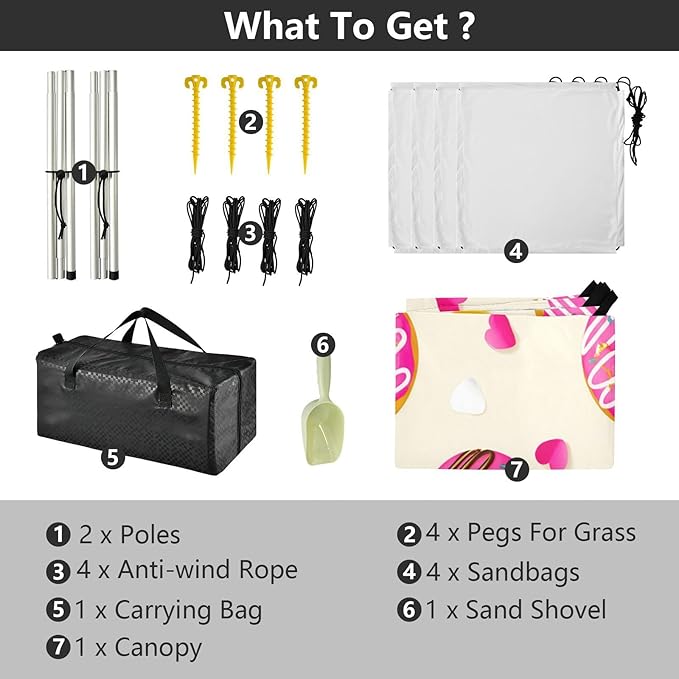 xigua Donut Beach Tent Sun Shelter with Carrying Bag - Silver Coated Oxford Fabric Beach Canopy for Beach Camping Fishing - Includes Windproof Ropes Sandbags &amp Stakes