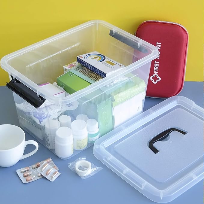 Idomy 1-Pack Clear Plastic Storage Latch Box with Lids 10 L Storage Bin with Handle