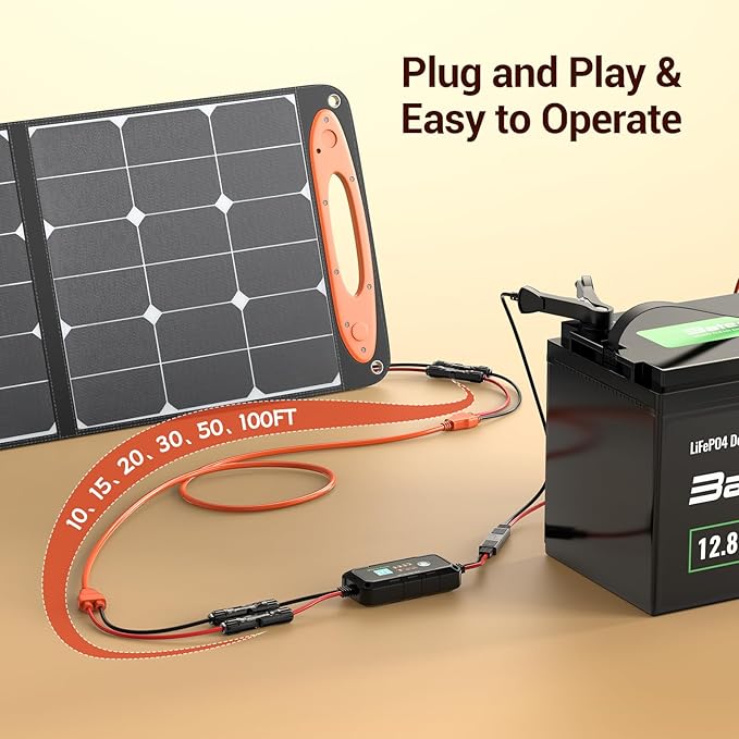 Solar Extension Cable 14AWG Tinned Copper with Solar Panel Connectors 12AWG Red &amp Black Branch Wires Heavy Duty Outdoor Power Cord for RV Inverter Generator Off-Grid System (50FT)