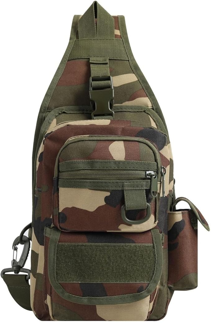 Tactical Chest Pack Military Molle Bag Men's Outdoor Sling Crossbody Bag(Green Brown)
