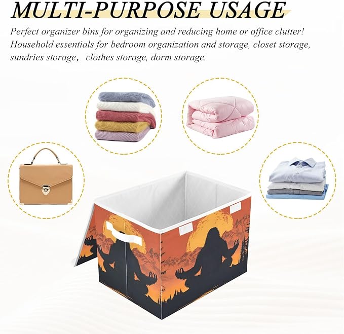 Storage Cube with Lid Meditating Sasquatch Print 16.5×12.6×11.8 IN Collapsible Large Capacity Foldable Storage Basket Bin Organizer