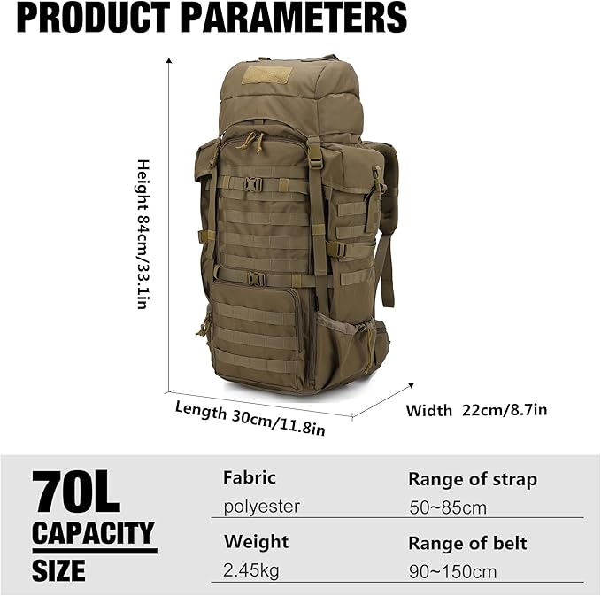 Mardingtop 70L Internal Frame Backpack for HuntingCampingHiking Backpacking Backpack with Rain Cover