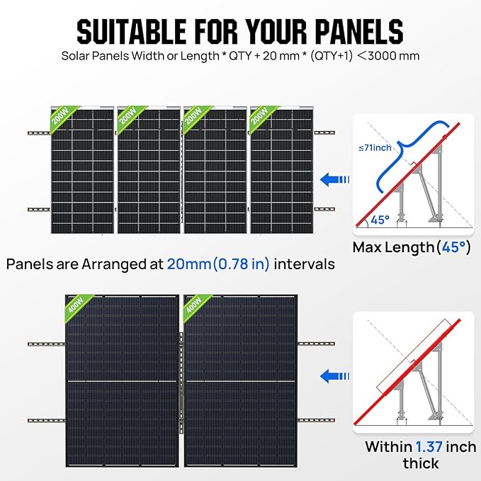 ECO-WORTHY Upgraded Solar Ground Mount Adjustable Multi-Pieces Solar Panel Mounting Brackets Kit System for 4pcs 200W/3pcs 300W/2pcs 400W Solar Panels for GroundOpen Space Cabins and Backyard Sheds