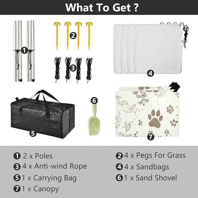 xigua Paw Print Beach Tent Sun Shelter with Carrying Bag - Silver Coated Oxford Fabric Beach Canopy for Beach Camping Fishing - Includes Windproof Ropes Sandbags &amp Stakes