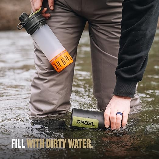 GRAYL GeoPress 24 oz Water Purifier Bottle - Filter for Hiking Camping Survival Travel (Black Camo)