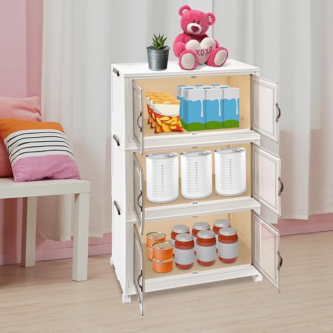 3 pack large capacity White storage bins with Lids Folding Boxes Collapsible Storage Bins Stackable Storage Containers with Wheels Stackable Storage bins Cabinet Pantry Storage Car Trunks