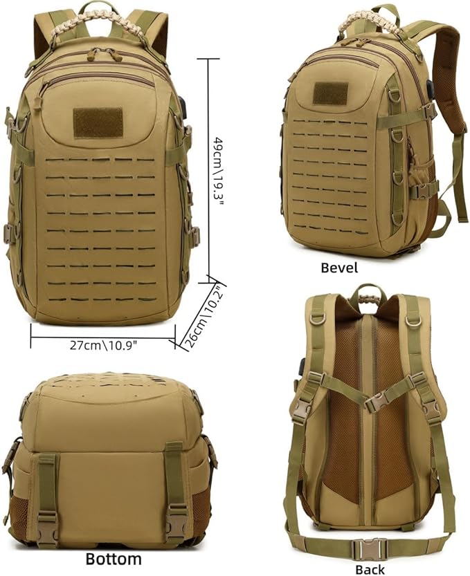 Heavy duty zipper military backpack Outdoor Tactical BackpackNylon canvas Knapsackhiking camping travel Backpack 3-day backpackwater resistantt (01#khaki)