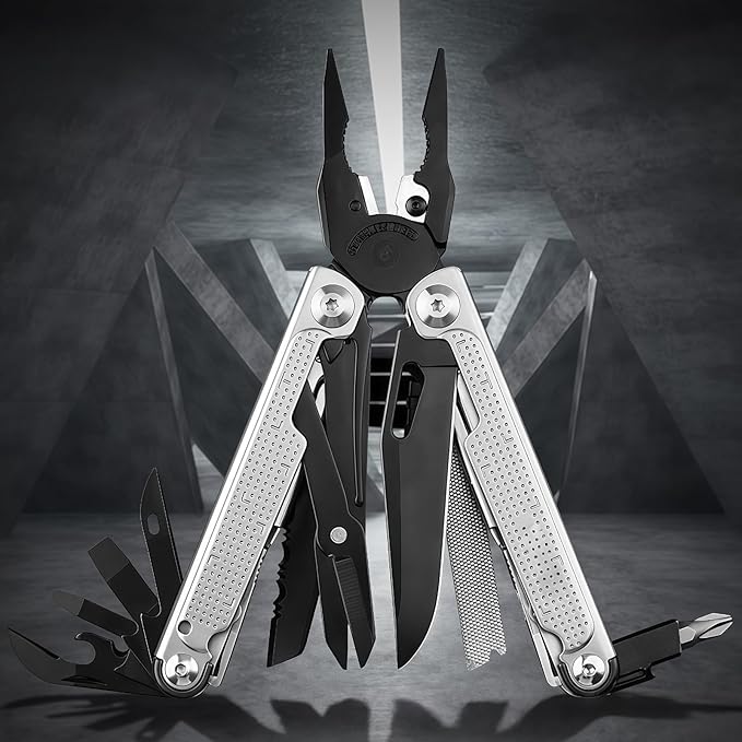 Multitool 20-in-1 Full-Size Lightweight EDC Multi-Purpose Pliers With Safety Locking Nylon Bag Tactical Gear Camping Knives &amp Tools Gift Ideas for Men (Silver)