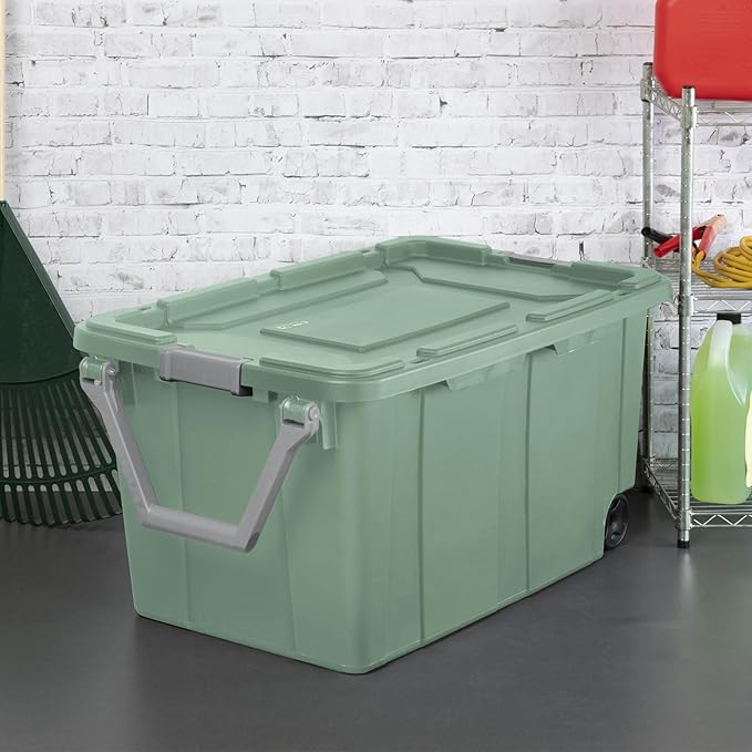 Extra Large 40 Gallon Storage Bin with Wheels and Handle Heavy-Duty Plastic Rolling Storage Container Pack of 2(Green)