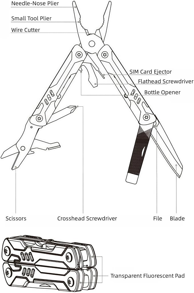 Multi Tool 10-in-1 Full-Size Lightweight EDC Multi-Purpose Pliers Screwdriver Knife Tactical Gear Mini Tools Boyfriend Gifts Equipment for Emergencies Hiking and Outdoor Camping (Blue)