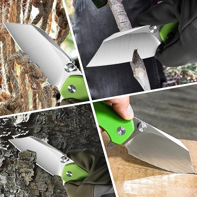 ioko Folding Pocket Knife 3.5-Inch D2 Steel Blade G10 Handle EDC Camping Survival Knife with Clip (Green)