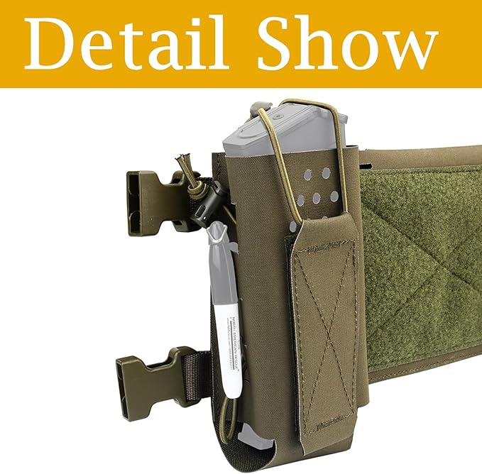 Tactical MOLLE Chest Expansion Panel With Storage Pouch Multi-Function Mission Extender Portable Organizer for Radio and Hydration(Green)