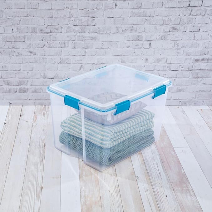 Sterilite 16-Pack Gasket Box Weather-Resistant Storage Bins with Latching Lids 80 Quart - Heavy-Duty Organizing Containers for Closet Bathroom and Office