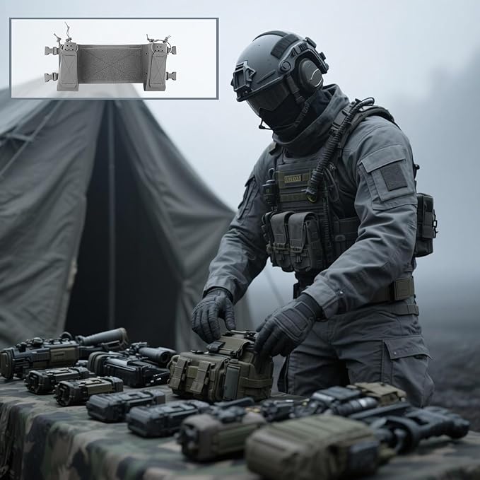 Tactical Molle Mission Extender with Storage Pouch Multi-function Chest Toolkit Extension Chassis Portable Chest Mounted Organizer Bag(Gray)
