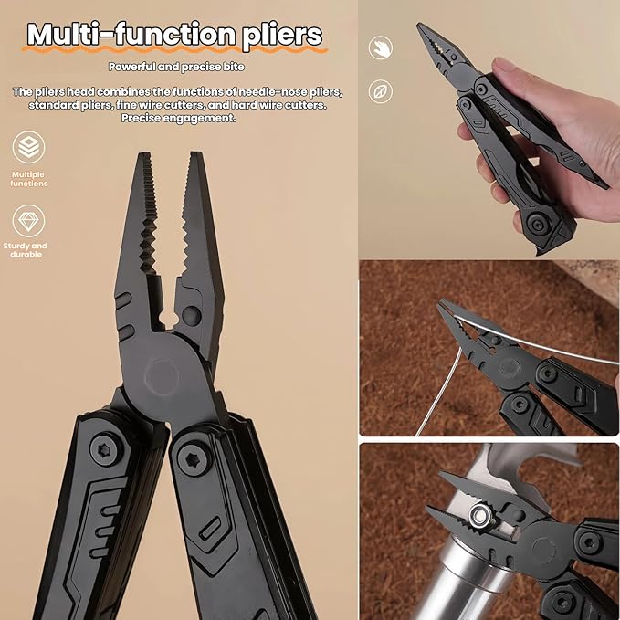 Multi Tool 10-in-1 Full-Size Lightweight EDC Camping Knives &amp Tools Tactical Gear Mens Gifts Ideas Gifts for Hunters Men who have Everything (4-Piece Set）