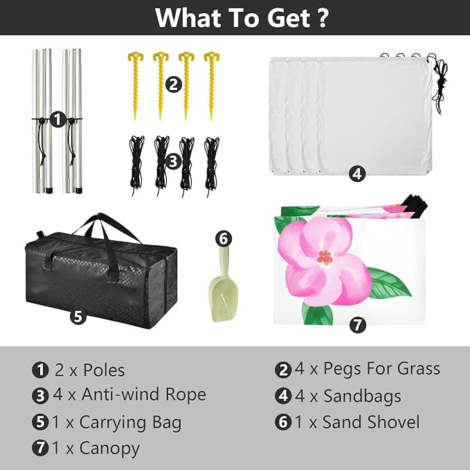 Beach Canopy with Windproof Ropes &amp Sandbags Beach Tent Sun Shade Sun Shelter for Camping Trips Fishing Backyard Fun or Picnics Flowers
