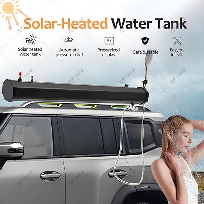 Portable Car Camping Shower Kit Roof Rack Mount Overlanding Off Terrain Pressurized Shower Water Tank 18l/20l/30l Large CapacitySelf-Pressurizedfor Camping Off-Road18L/4.76Gal